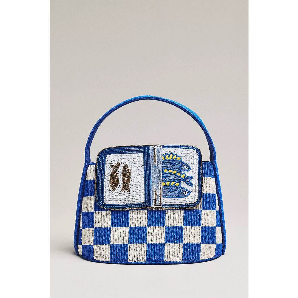 nwt ANTHROPOLOGIE MAEVE Beaded Icon Tote in sardine motif